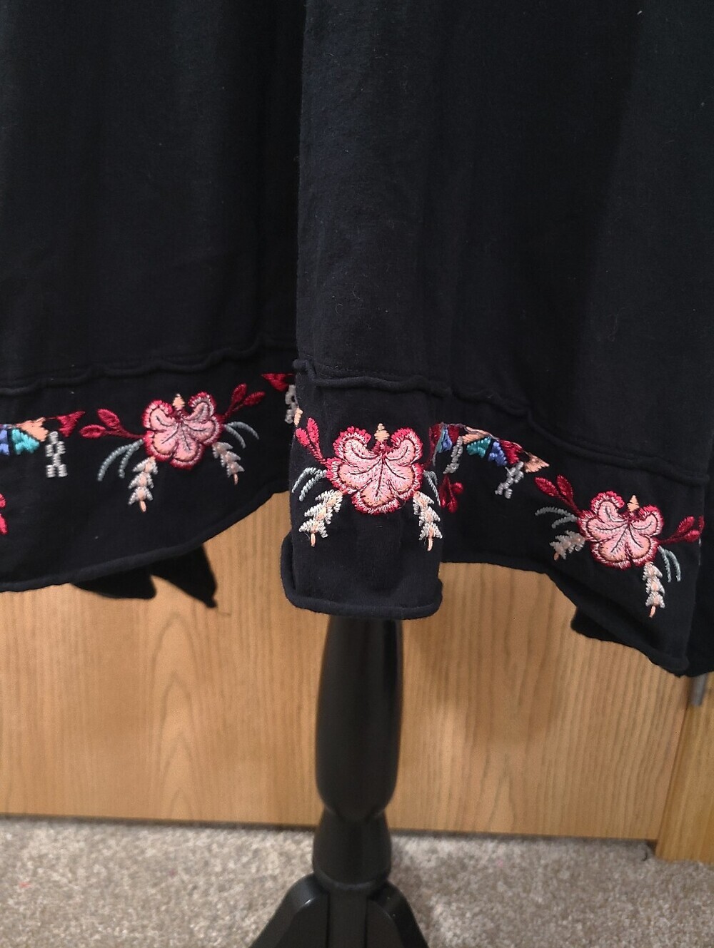 Johnny Was Arya Black Boho Embroidered Floral Raw Hem Summer T-shirt Dress - Picture 2 of 6